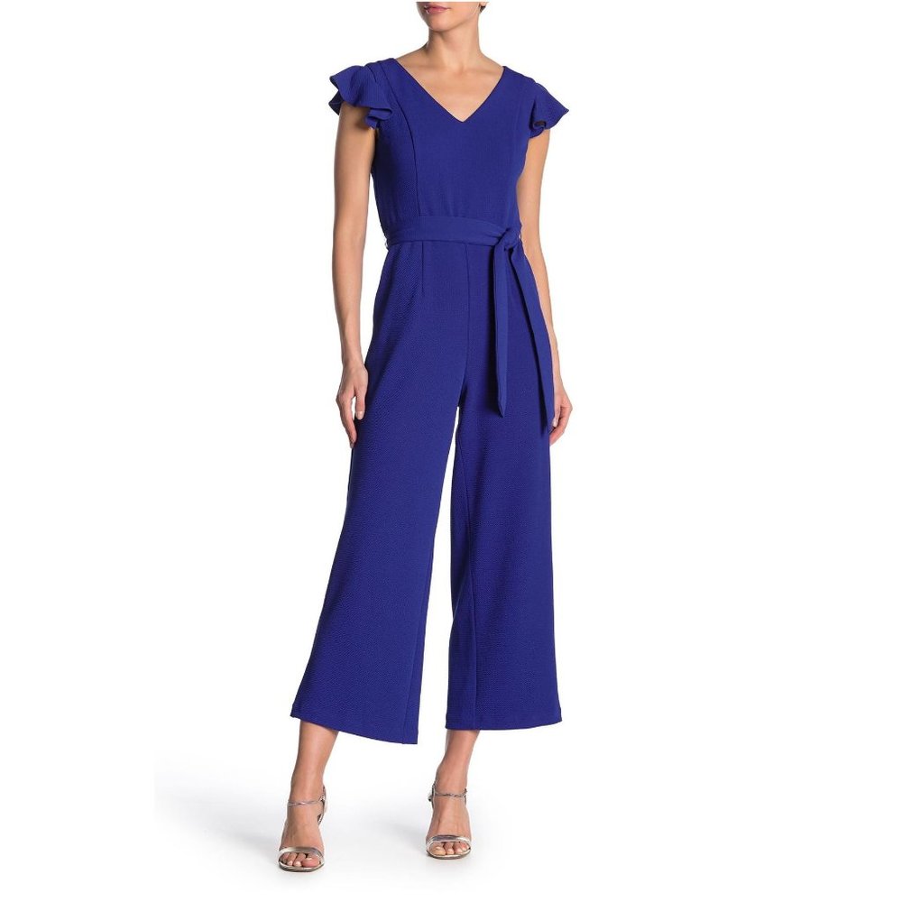 TAHARI Cobalt V-Neck Ruffle Sleeve Jumpsuit 8 NEW - Picture 9 of 10